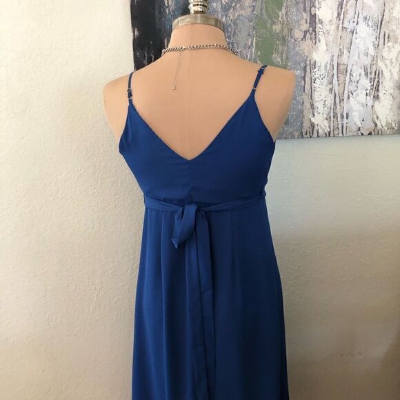 Lulus Manhattan Moment Ruffled Midi Wrap Dress Blue Straps Sleeveless - Picture 3 of 10